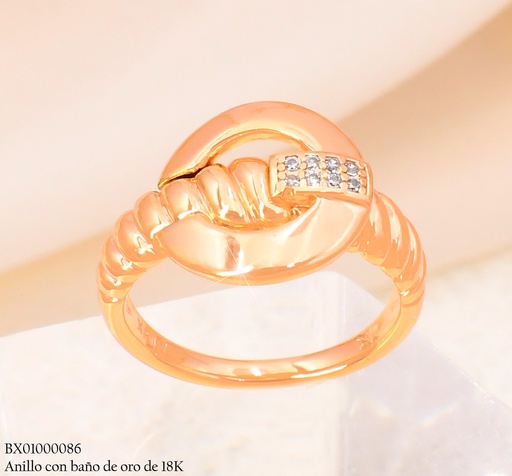 [BX01000086] ANILLO BAÑO DE ORO 18K XUPING CIRC. /ZIRC./ LINEAS VERT. #119