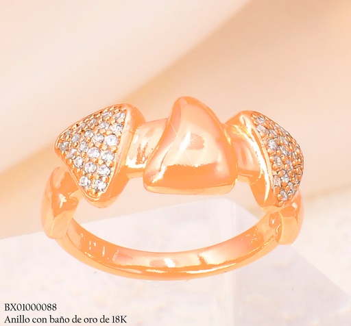 [BX01000088] ANILLO BAÑO DE ORO 18K. XUPING TRIANGULOS LISOS/ ZIRC. #133