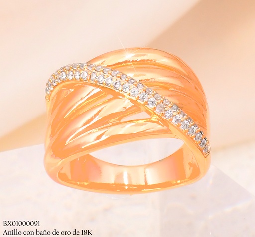 [BX01000091] ANILLO BAÑO DE ORO 18K XUPING LINEAS DIAGONALES LISAS/ ZIRC. #134