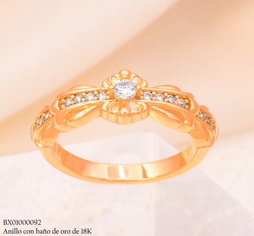 [BX01000092] ANILLO BAÑO DE ORO 18K. XUPING  ZIRC. RD CRISTAL #116
