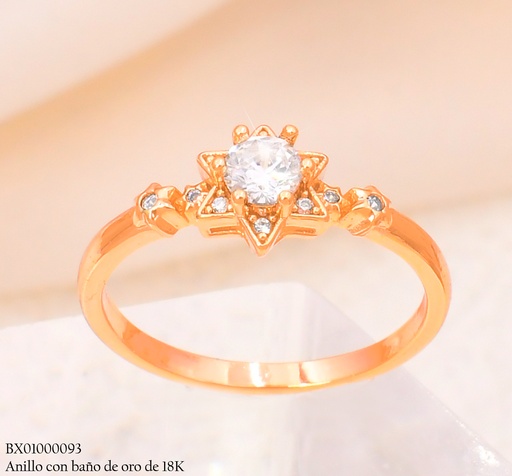 [BX01000093] ANILLO BAÑO DE ORO 18K XUPING ESTRELLA/ ZIRC. RD CENTRO #121