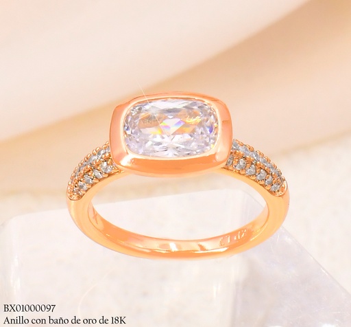 [BX01000097] ANILLO BAÑO DE ORO 18K XUPING ZIRC. RECT #122