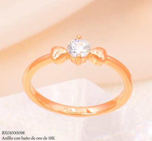 [BX01000098] ANILLO BAÑO DE ORO 18K XUPING ZIRC. RD / CORAZONES #117