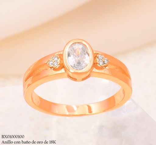 [BX01000100] ANILLO BAÑO DE ORO 18K XUPING ZIRC. OVALADA/ ZIRC. RD #120