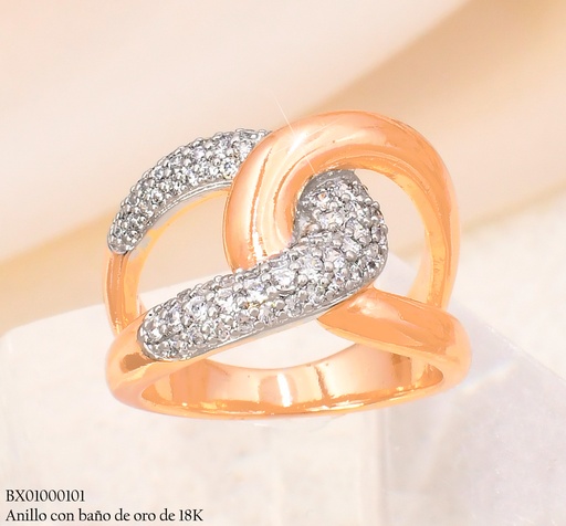 [BX01000101] ANILLO BAÑO DE ORO 18K XUPING LINEAS ENTRELAZADAS ZIRC. #118