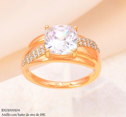[BX01000104] ANILLO BAÑO DE ORO 18K XUPING ZIRC. CUADRADA CENTRO #123