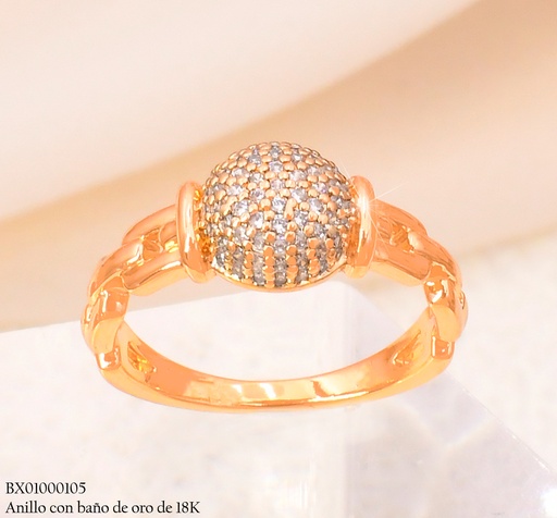 [BX01000105] ANILLO BAÑO DE ORO 18K XUPING PELOT. ZIRC  CENTRO / CAD. #124