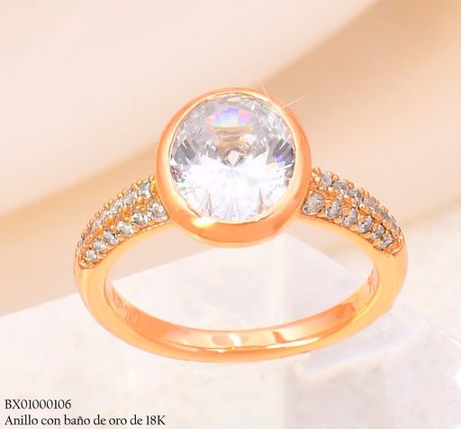 [BX01000106] ANILLO BAÑO DE ORO 18K XUPING / ZIRC. OVALADA CRISTAL CENTRO #115