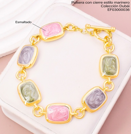 [EF03000036] PULSERA DOR RECTANGULOS ESMALTADOS CIERRE 🚫FD25759