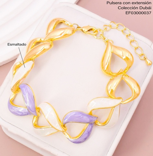 [EF03000037] PULSERA DOR CROQUI CORAZONES ESMALTADOS DOR/BLANCO/LILA  FD25887