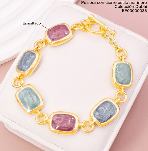 [EF03000038] PULSERA DOR RECTANGULOS ESMALTADOS CIERRE 🚫 FD25751