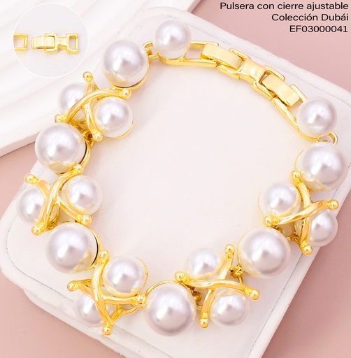 [EF03000041] PULSERA DOR PERLAS/LINEAS EN X FD25863