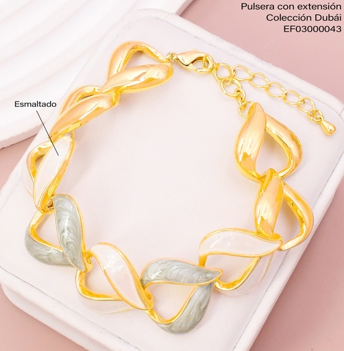 [EF03000043] PULSERA DOR CROQUI CORAZONES ESMALTADOS DOR/BLANCO/VERDE FD25753