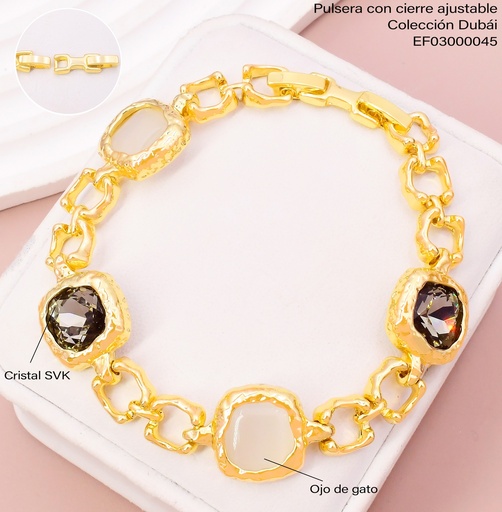 [EF03000045] PULSERA DOR CROQUI CUADRO PIEDRAS BLANCAS/ ZIRC. VERDE FD25755