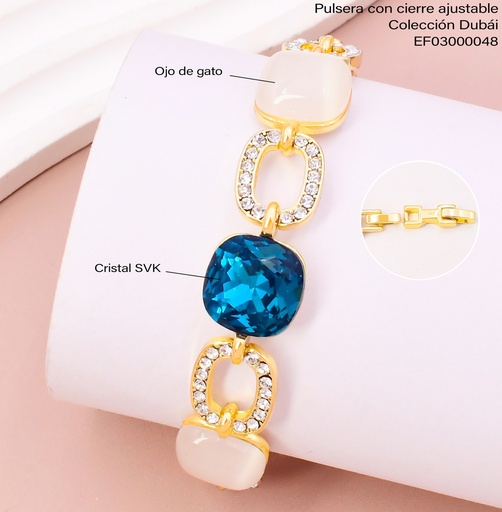 [EF03000048] PULSERA DOR CUADROS ZIRC. AZUL/PIEDRA BLANCA/CROQUI ZIRC. FD25883