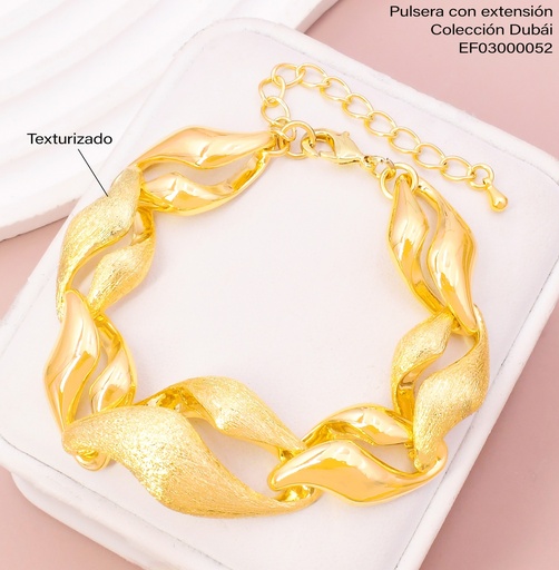 [EF03000052] PULSERA DOR ESLABON RETORCIDO LISO & RAYDADO FD25878