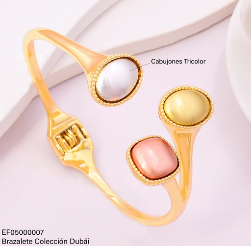 [EF05000007] BRAZALETE 3 EXTREMOS OV PLAT/DOR/CUADRO ROSA FD25868