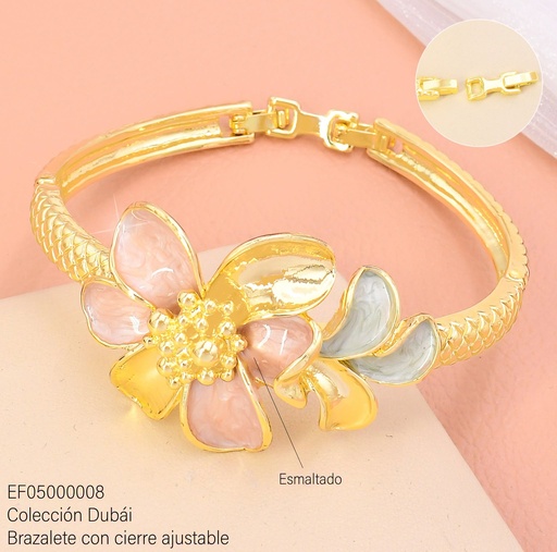 [EF05000008] BRAZALETE FLOR ESMALTADA ROSA C/DORADO FD25865