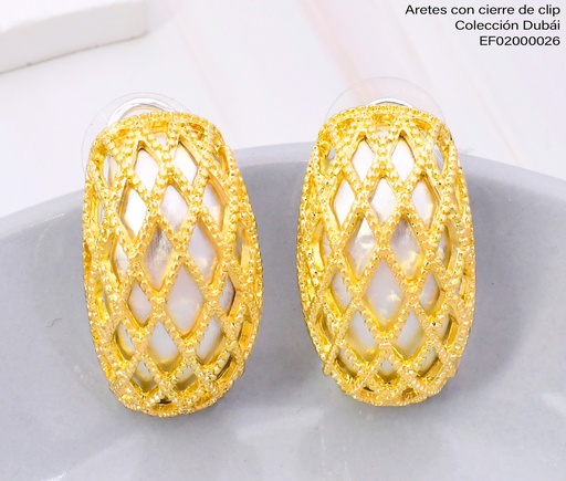 [EF02000026] ARETES OVALO GRIS CUBIERTO ROMBOS DOR. FD25927
