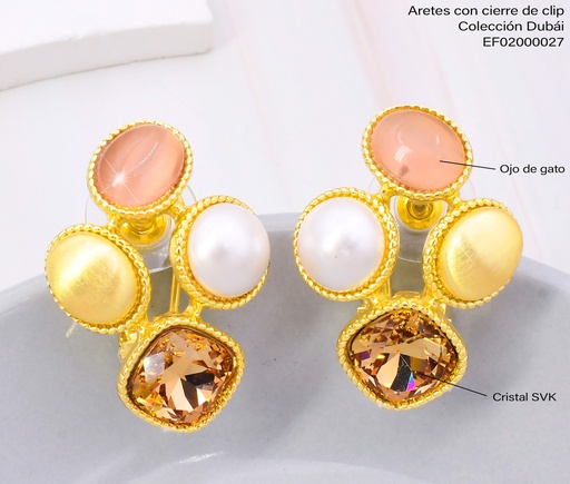 [EF02000027] ARETES DOR PERLA/CUADRO CAFE/OV. DOR & ROSA FD25921