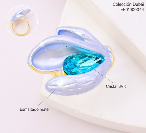 [EF01000044] ANILLO 3 PETALOS CELESTES C/GOTA ZIRC.FD25839