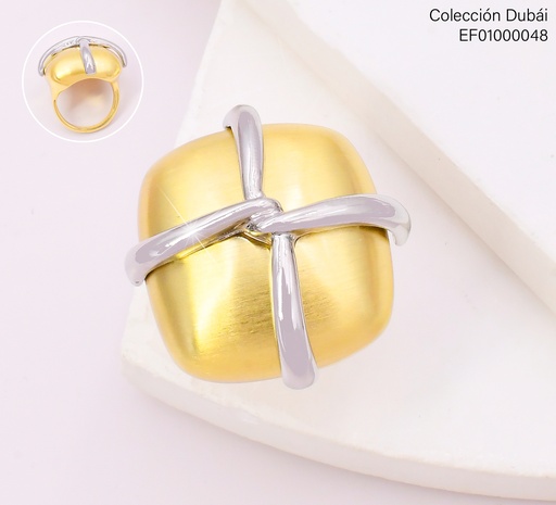 [EF01000048] ANILLO CUADRO DORADO C/LINEAS PLAT.FD25723