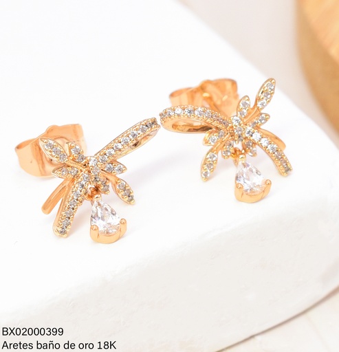[BX02000399] ARETES BAÑO DE ORO 18K. XUPING LAZO C/HOJITAS GOTA ZIRC. JELX-12337