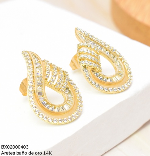 [BX02000403] ARETES BAÑO DE ORO 14K. XUPING CROQUI DOBLE GOTA ZIRC.JETF-15070