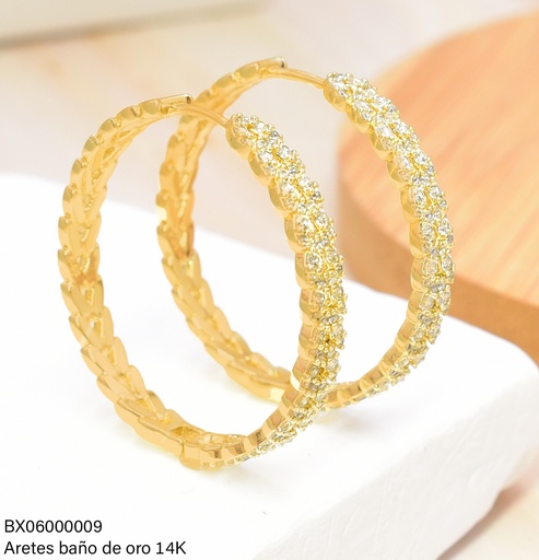 [BX06000009] ARGOLLAS BAÑO DE ORO 14K. XUPING DE HOJITAS JEYX-1637