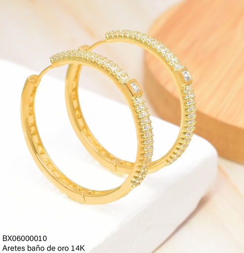 [BX06000010] ARGOLLAS BAÑO DE ORO 14K. XUPING DOBLE LINEA ZIRC.JEZF-10398
