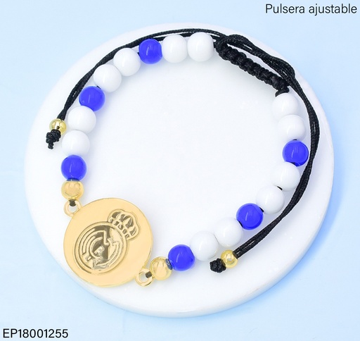[EP18001255] PULSERA PELOTITAS BLANCAS & AZULES DIJE REAL MADRID G255-212