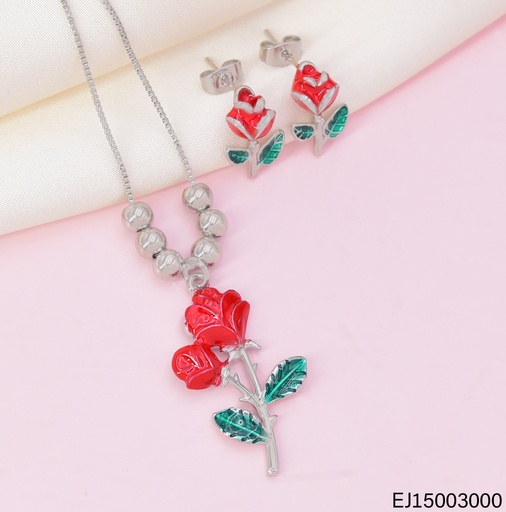 [EJ15003000] SET PLAT DOBLE ROSAS ROJAS/ CADENA VENECIANA N6882-212