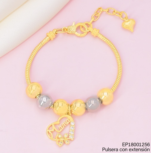[EP18001256] PULSERAS ENCHAPADAS DIJE CORAZON MAMA / MARIPOSAS ZIRC. Z970-212