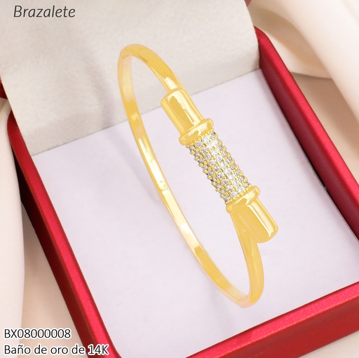 [BX08000008] BRAZALETE BAÑO DE ORO 14K. XUPING CILINDRO LISO/ZIRC.BE1136-427 012026
