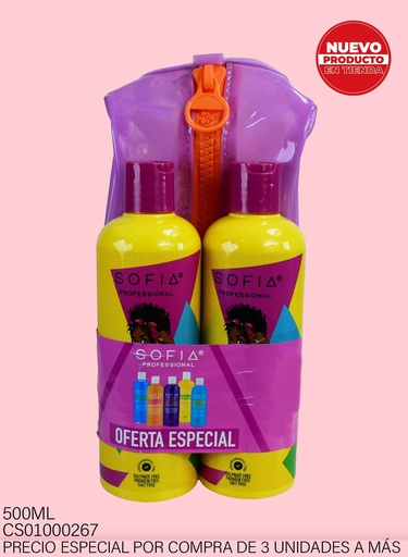[CS01000267] SET CON COSMETIQUERA RIZOS FUERTES SOFIA PROFESIONAL 500ML