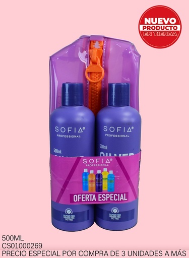 [CS01000269] SET CON COSMETIQUERA SILVER SOFIA PROFESIONAL 500ML