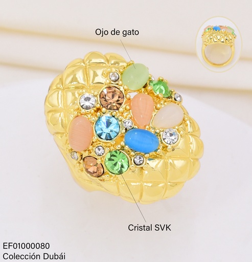[EF01000080] ANILLO DOR OVALO PIEDRAS VARIOS COL. CENTRO FD25323