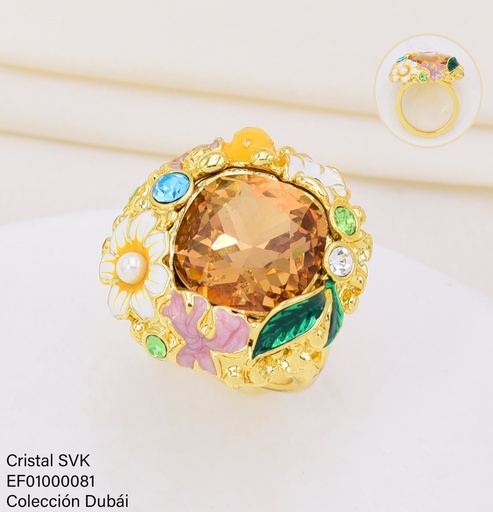 [EF01000081] ANILLO DOR ZIRC. RD FLORES / HOJITAS FD25295