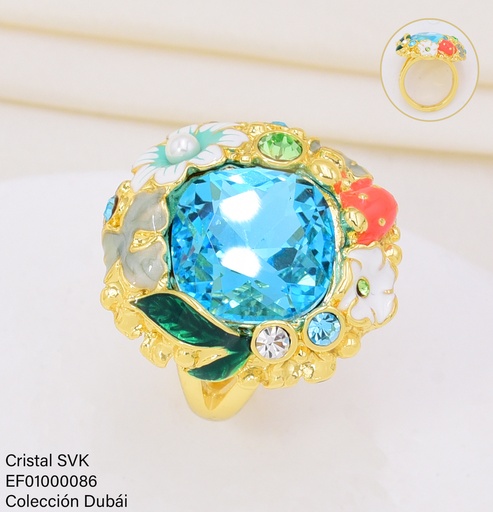 [EF01000086] ANILLO DOR ZIRC RD CELESTE/FLORES FD25308