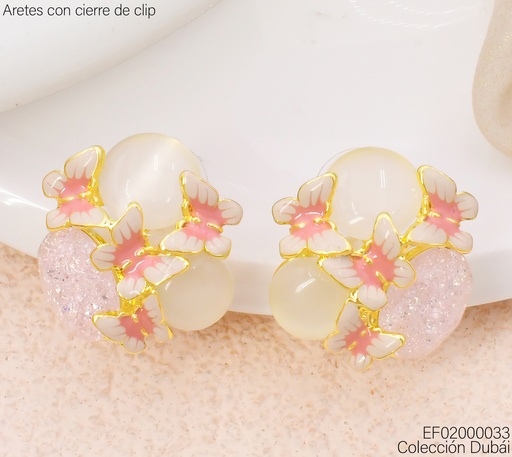 [EF02000033] ARETES DOR MARIPOSA/ PIEDRA ROSA Y BLANCA FD25334