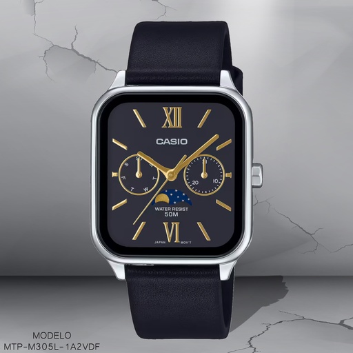 [MTP-M305L-1A2VDF] RELOJ CASIO ANALOGO MTP-M305L-1A2VDF CUERO NEGRO