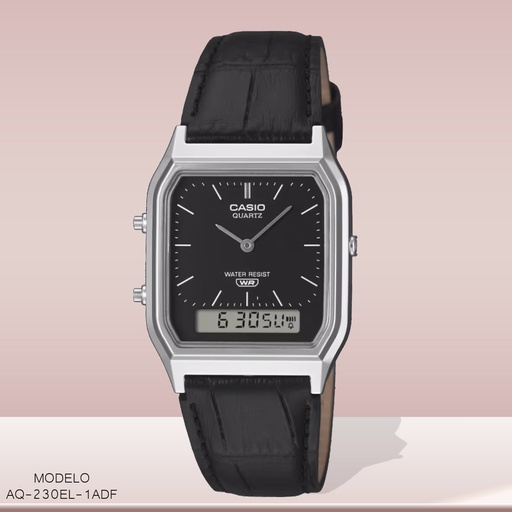 [AQ-230EL-1ADF] RELOJ CASIO ANALOGO/DIG AQ-230EL-1ADF CUERO NEGRO