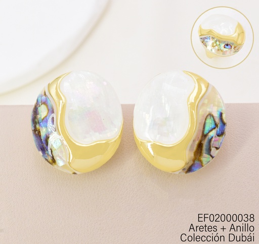 [EF02000038] ARETES OVALO PIEDRA DE MURANO C/ANILLO FD25628