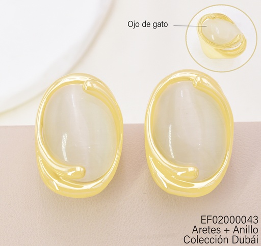 [EF02000043] ARETES DOR OVALO PIEDRA BEIGE FD25622