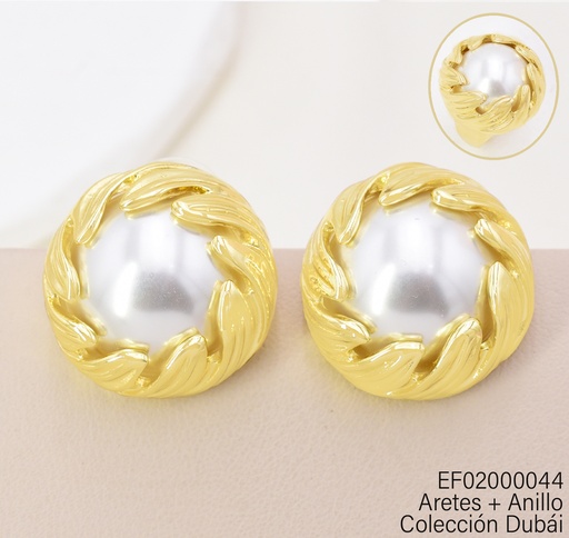 [EF02000044] ARETES DOR RD PERLA C/ANILLO FD25458