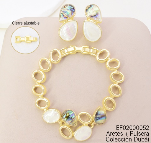 [EF02000052] ARETES DOR GOTA PIEDRA MURANO C/PULSERA FD25590