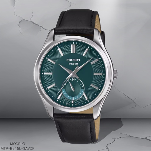 [MTP-B315L-3AVDF] RELOJ CASIO ANALOGO MTP-B315L-3AVDF CUERO NEGRO