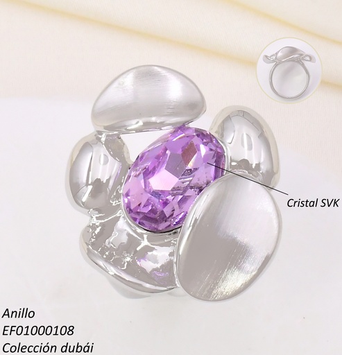 [EF01000108] ANILLO PLAT OVALOS/ OV. LILA CENTRO FD25655