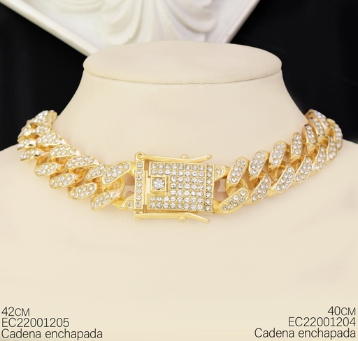 [EC22001205] CADENA DOR. GRUESA ZIRCONIA CRISTAL/CANDADO CUADRO 45CM (PI) E4772