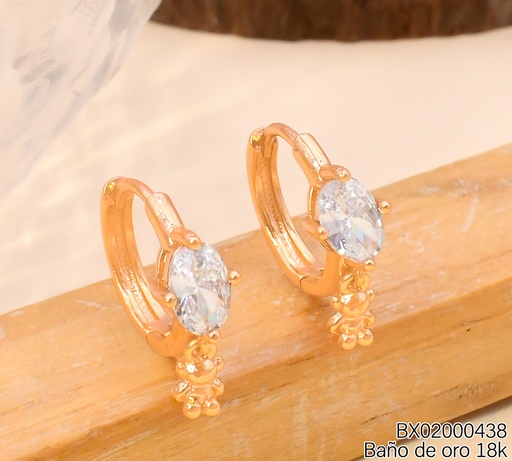 [BX02000438] ARETES HUGGIES BAÑO DE ORO 18K XUPING ZIRC. OVALO/OSITO E2026013108-4